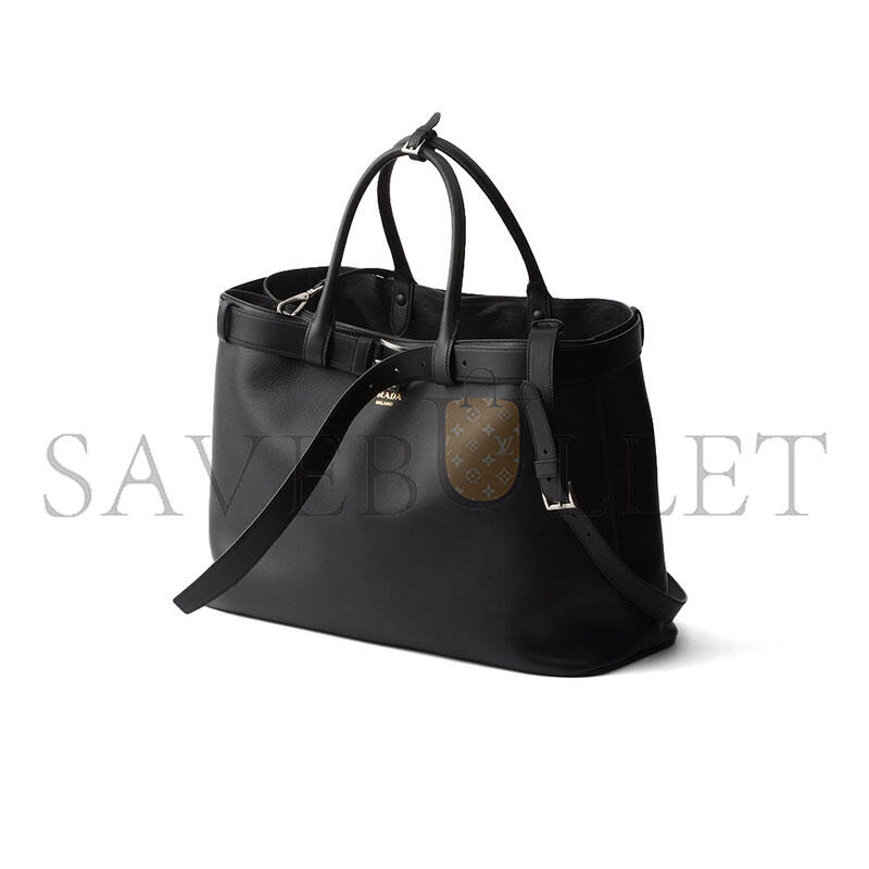 PRADA BUCKLE LEATHER BAG WITH BELT 2VG126 (48*34*18cm)